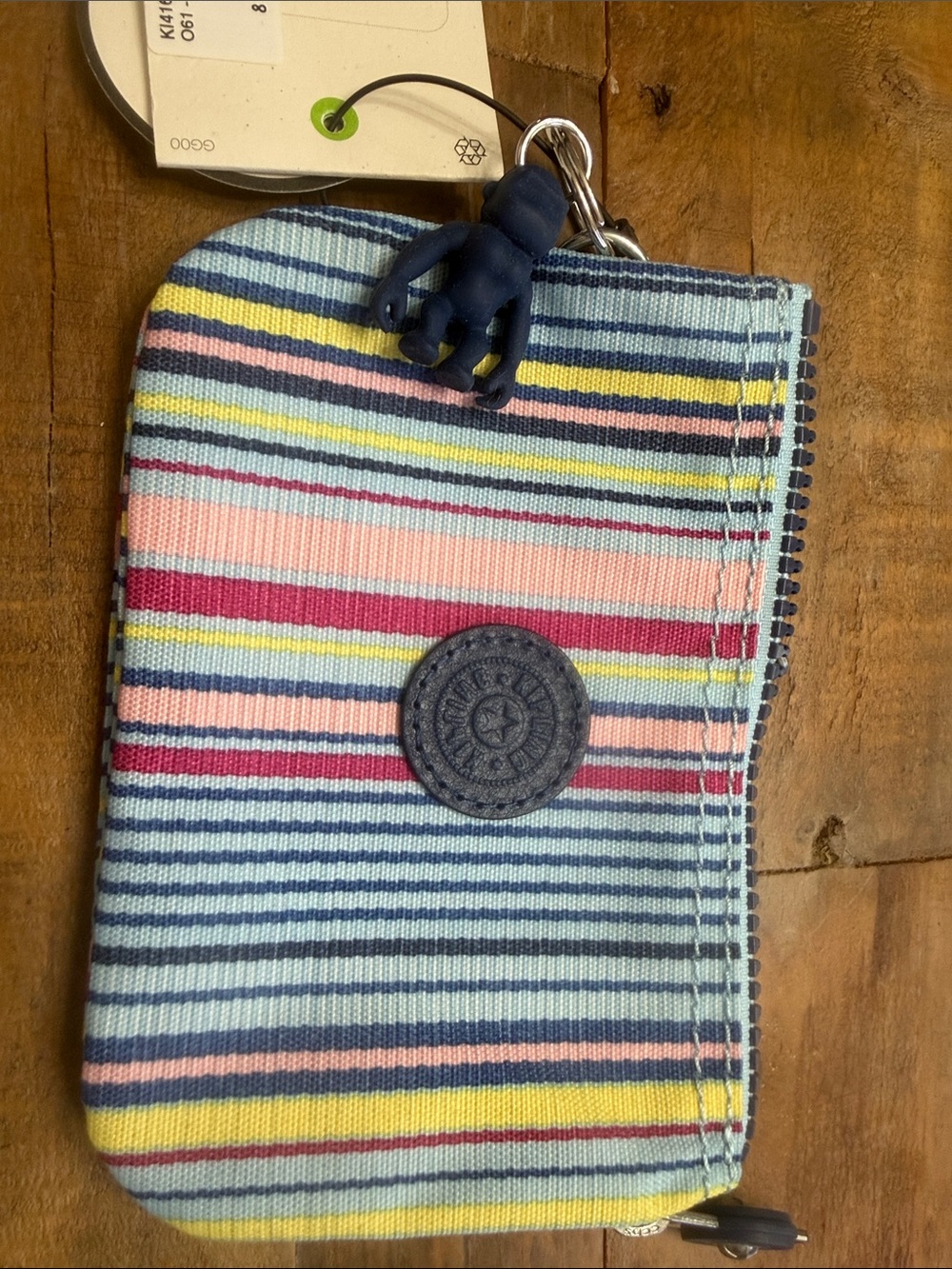 Kipling Striped Zip Keyring Wallet in Blue, Pink, Yellow, Red